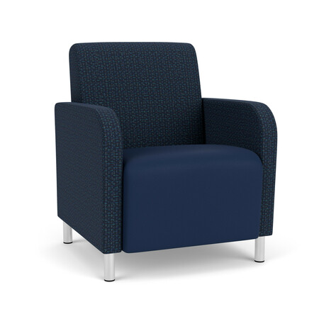 LESRO Siena Lounge Reception Guest Chair, Brushed Steel, RF Blueberry Back, MD Ink Seat, RF Blueberry Panels SN1101